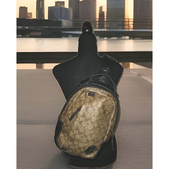 Coach Handbags - COACH Edge Backpack In Signature Canvas C Tan Leather Unisex Crossbody 13x10x3.5